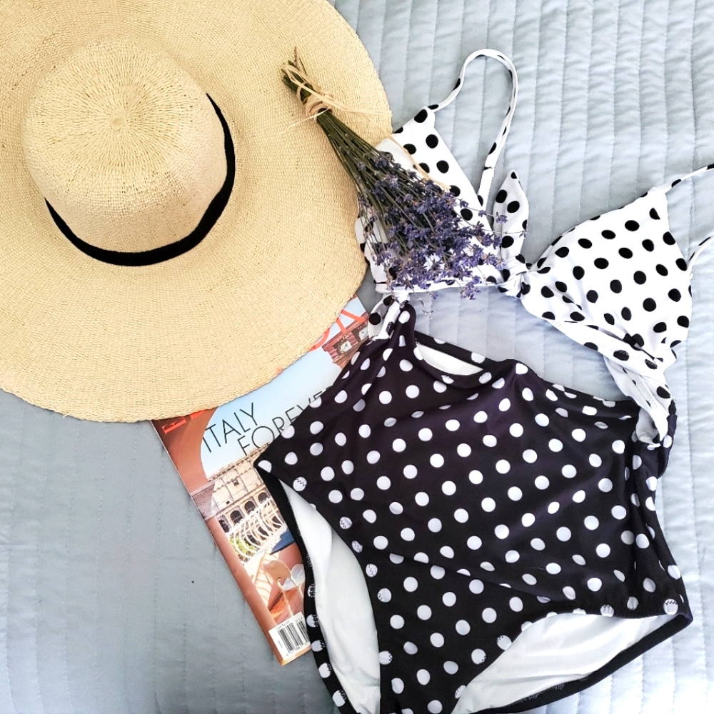 NWOT Modcloth black&white polka dot one piece- Med